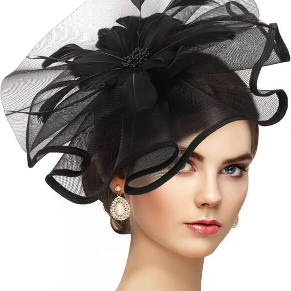 Accessories - Vintage Mesh Kentucky Fascinator Headband Feather Flower Derby Hat for Women Gir